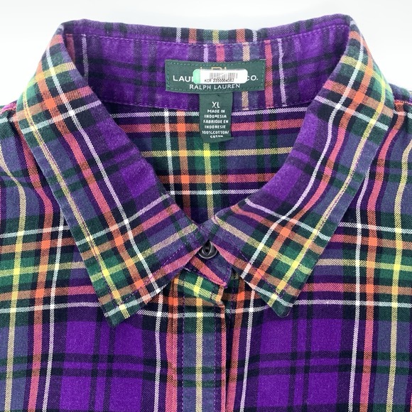 Lauren‎ Ralph Lauren Purple Plaid Long Sleeve Button Up Women's Shirt Size XL - Picture 2 of 9